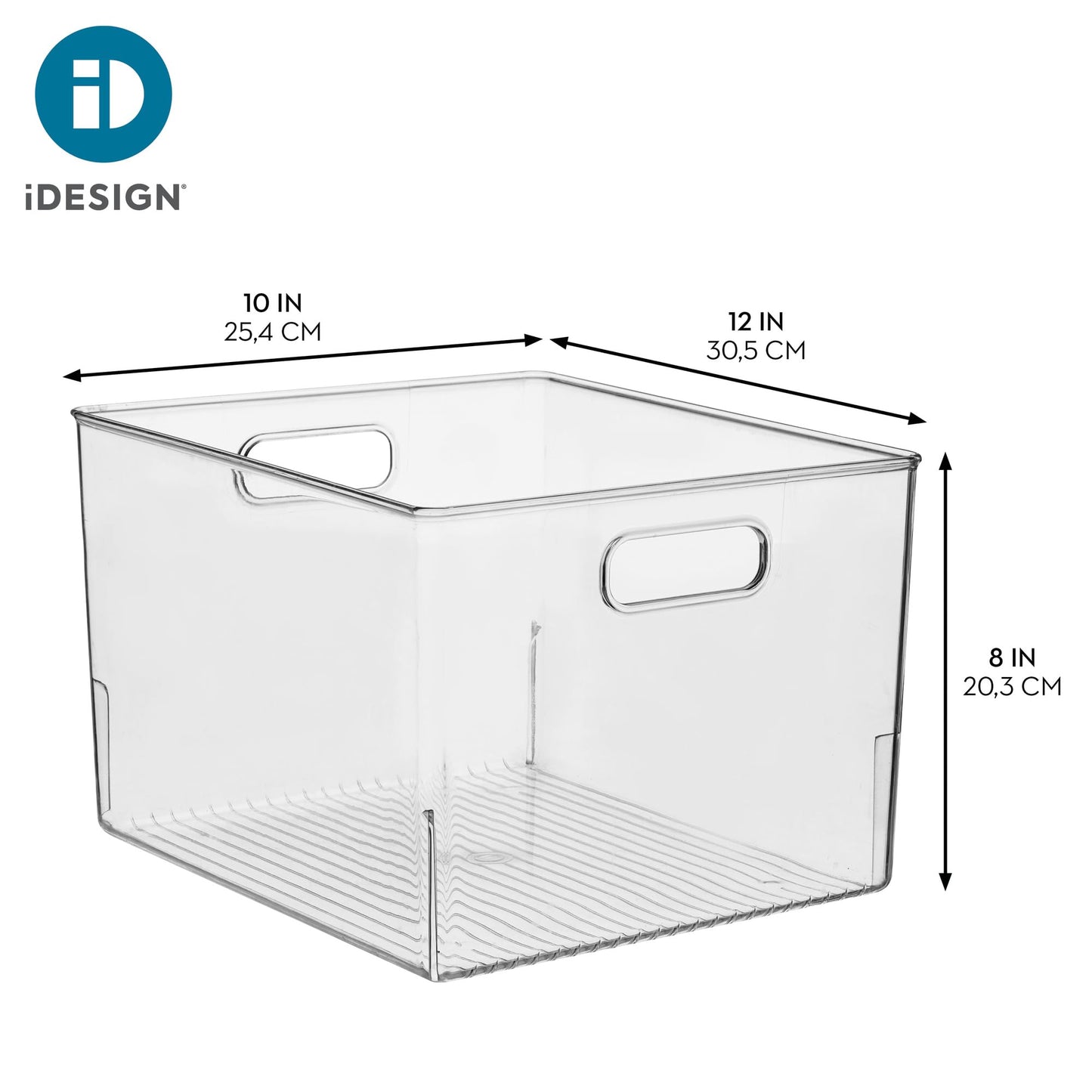 iDesign Storage Bin with Handles for Kitchen, Bathroom, or Home Office, Set of 2, Clear, Made in USA