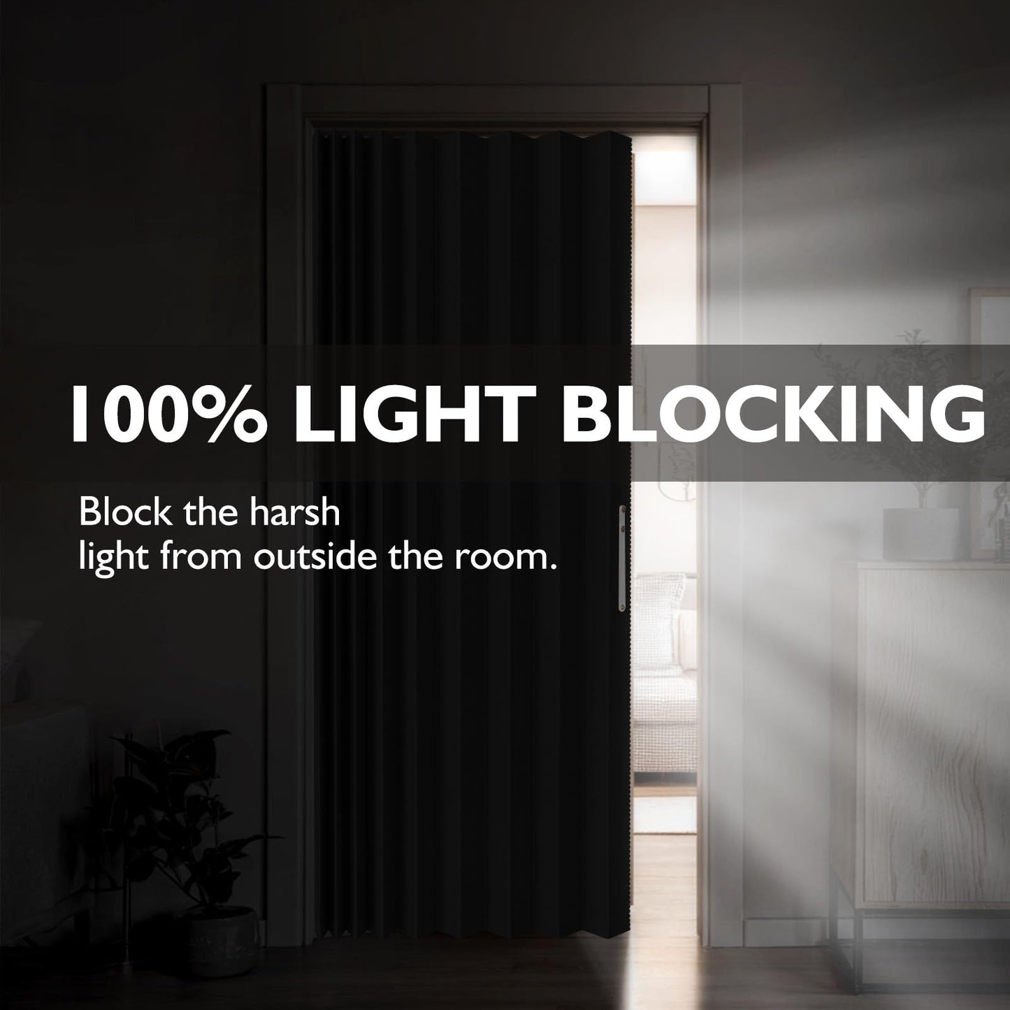 Jilron Accordian Door Curtain,Install Adhesive Track 100% Blackout Doorway Curtains,Suitable for Bedroom,Closet,Interior Room Divider,Black 43" W×78" L,1 Piece