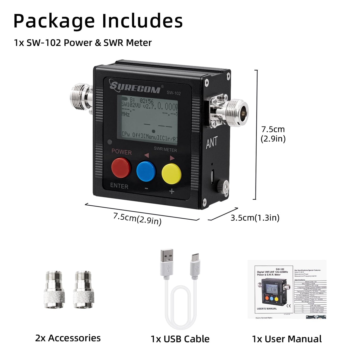 Mcbazel Surecom SW-102 Digital VHF/UHF 125-525Mhz Antenna Power & SWR Meter