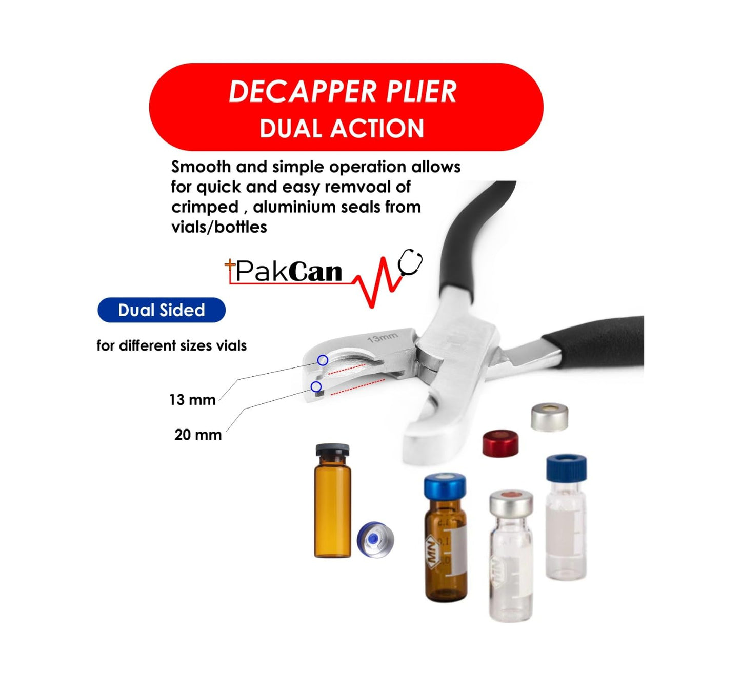 PakCan Dual Action Vial Decapper for 11 mm and 20 mm Crimped Vials and Bottles