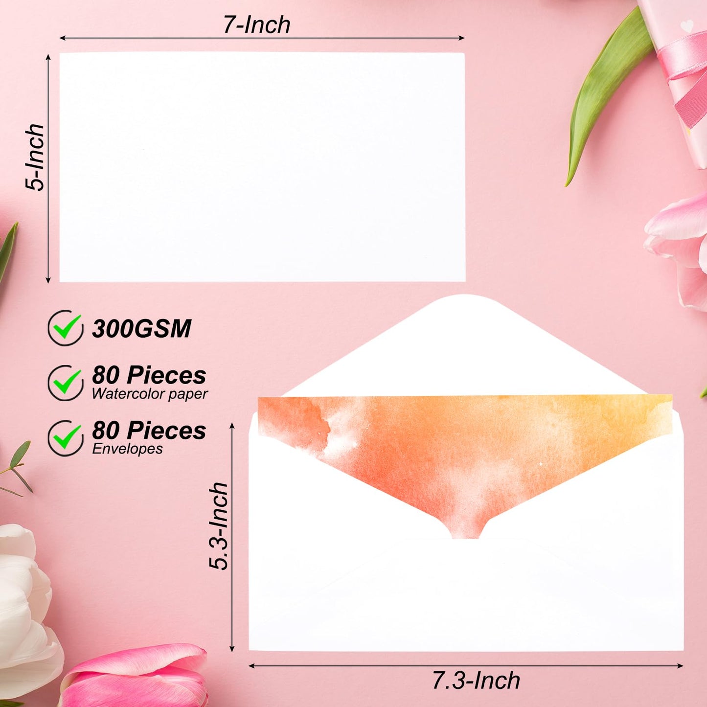 PATIKIL 200 Sets Pure Cotton Watercolor Cards 140lb/300 GSM Postcards with Envelopes for Art Painting Creative Thank Notes, 5x7 Inch