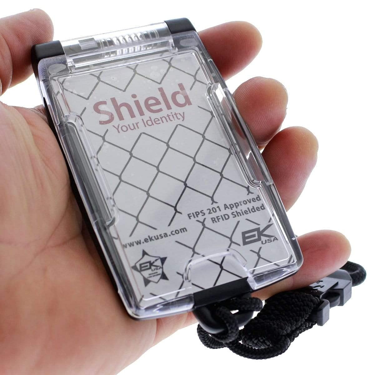 Black EK One Hander Shielded ID Badge Holder with Detachable Lanyard (10983) by EK USA