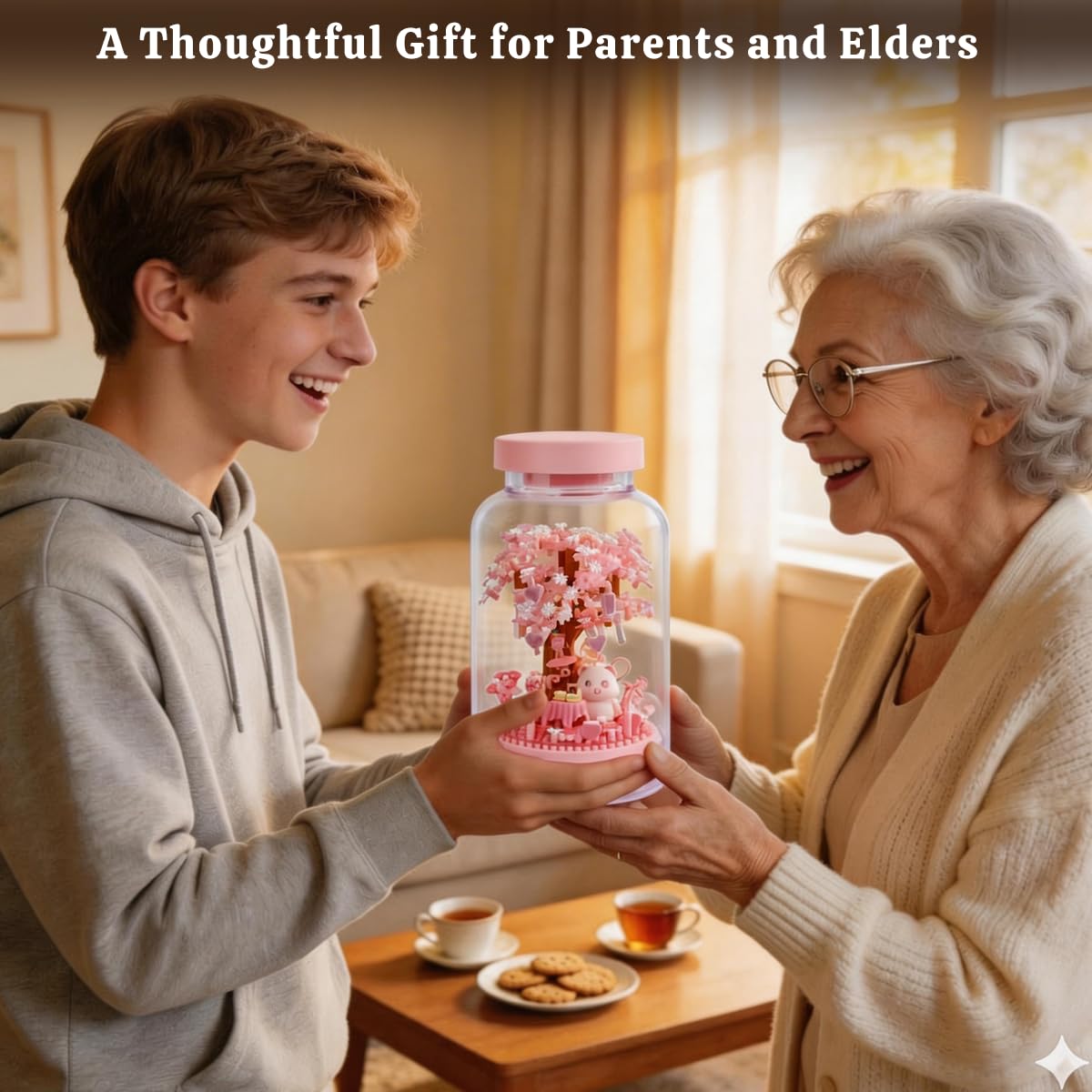 Insgen DIY Panda Cherry Blossom Tree Building Blocks Set, Micro Bricks Model Kit for Adults Teens, Home Office Shelf Decor, Detailed Simulation Miniature Craft (Panda Cherry Tree)