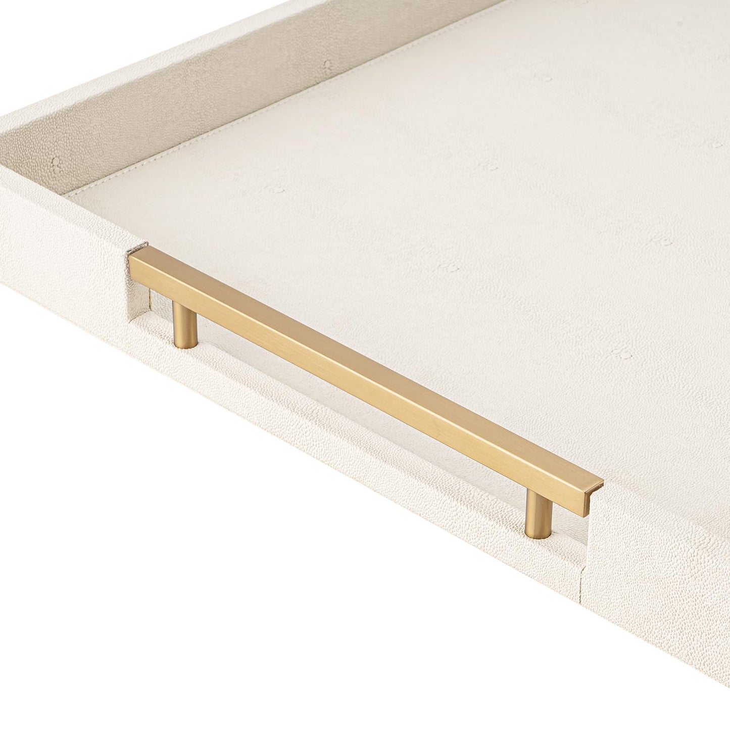 Beige Faux Leather Serving Tray with Handles – Large Decorative Tray for Coffee Table, Ottoman, Living Room, Bathroom – Home Decor