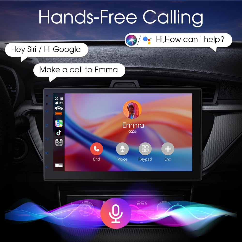 Haudio 7" Car Stereo Double Din Wireless Apple Carplay Radio Screen for Car Audio Receivers, Bluetooth 5.0 Car Play Android Auto Touchscreen, Channel RCA, Backup Camera, SWC, FM/AM|Car Audio Receivers