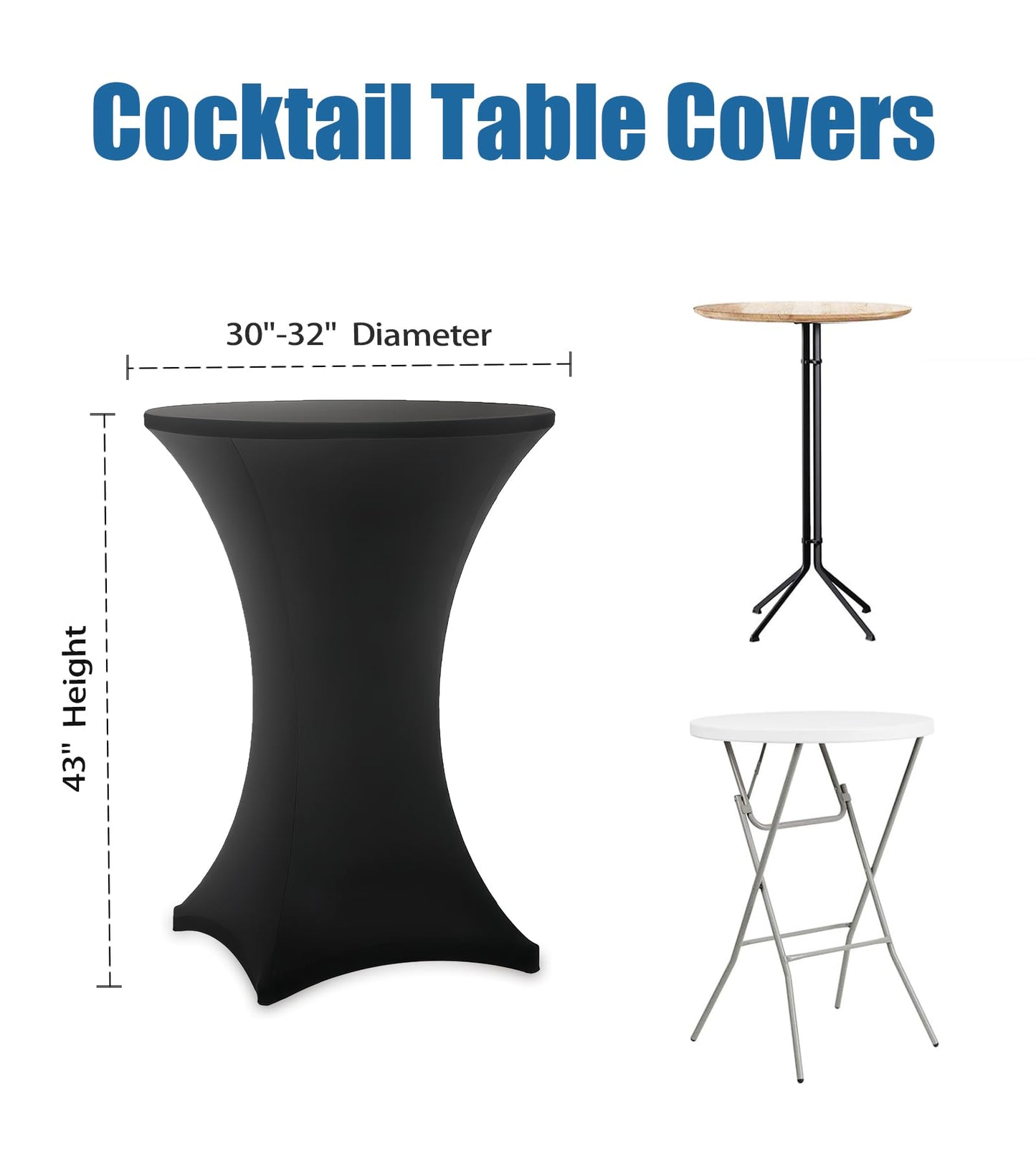 Lemict Cocktail Table Covers - 6 Pack 32x43 Inch Table Cloth - Black Fitted Stretch Spandex Round High Top Tablecloth for Party, Bar, Birthday, Pub, Banquet