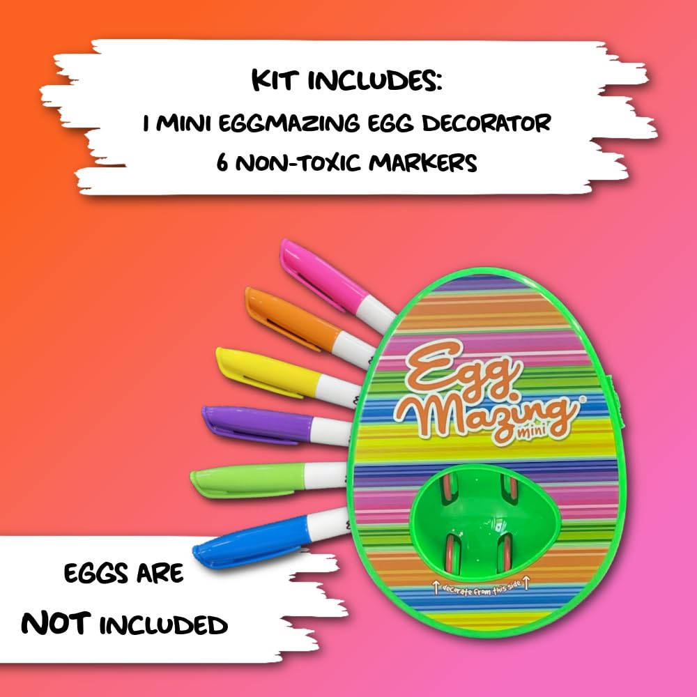 The EggMazing Easter Egg Mini Decorator Kit Arts and Crafts Set - Includes Egg Decorating Spinner and 6 Markers - Packaging May Vary