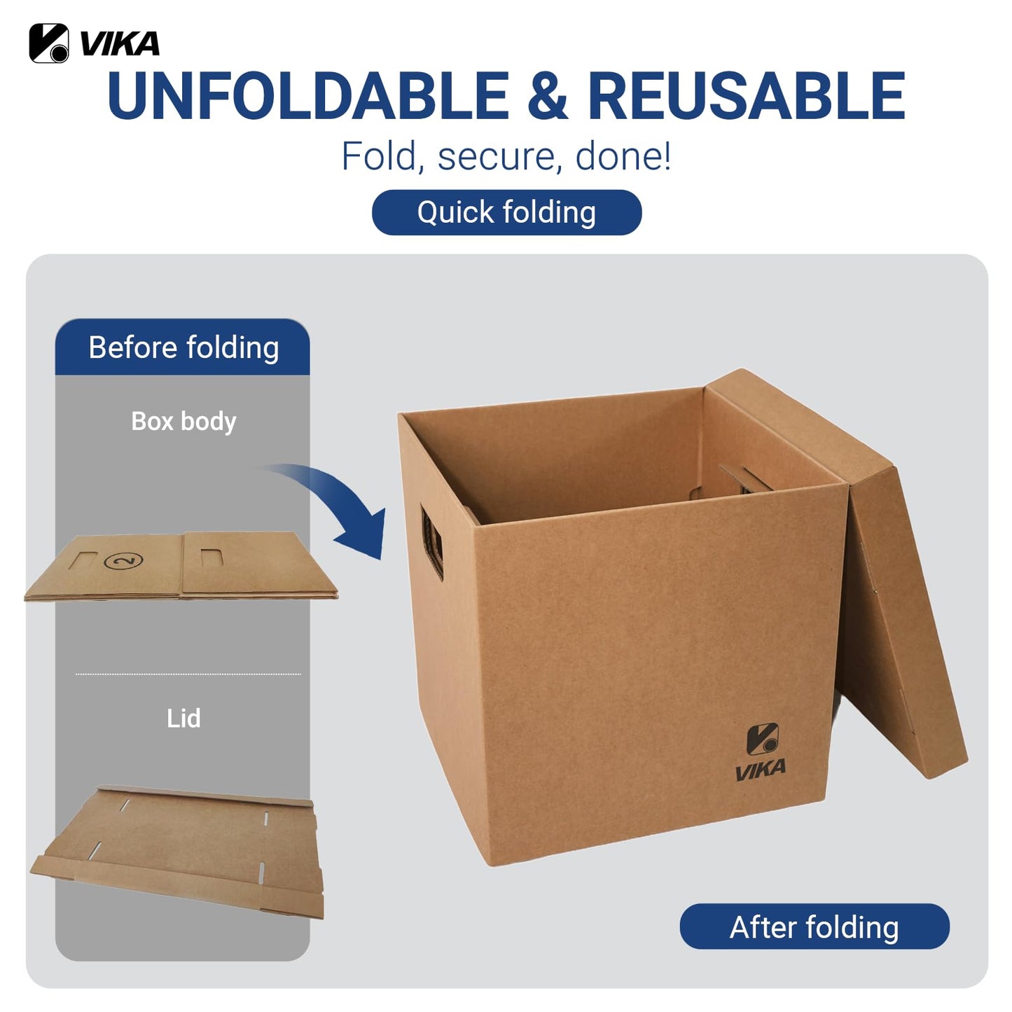 VIKA Vinyl Record Storage Box & Moving Box – Sturdy Cardboard with Removable Lids and Handles, Holds 60 Records/Laser Discs Each - Set of 4 Boxes (Kraft)
