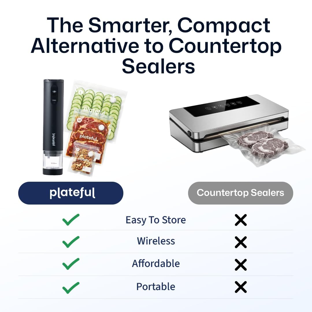 VacuSeal Handheld Vacuum Sealer for Food (15 Bags Included) - Rechargeable, Portable Cordless Food Vacuum Bag Sealer Machine, One-Touch, Compact Mini Seal for Storage, Sous Vide & Freezer Preservation
