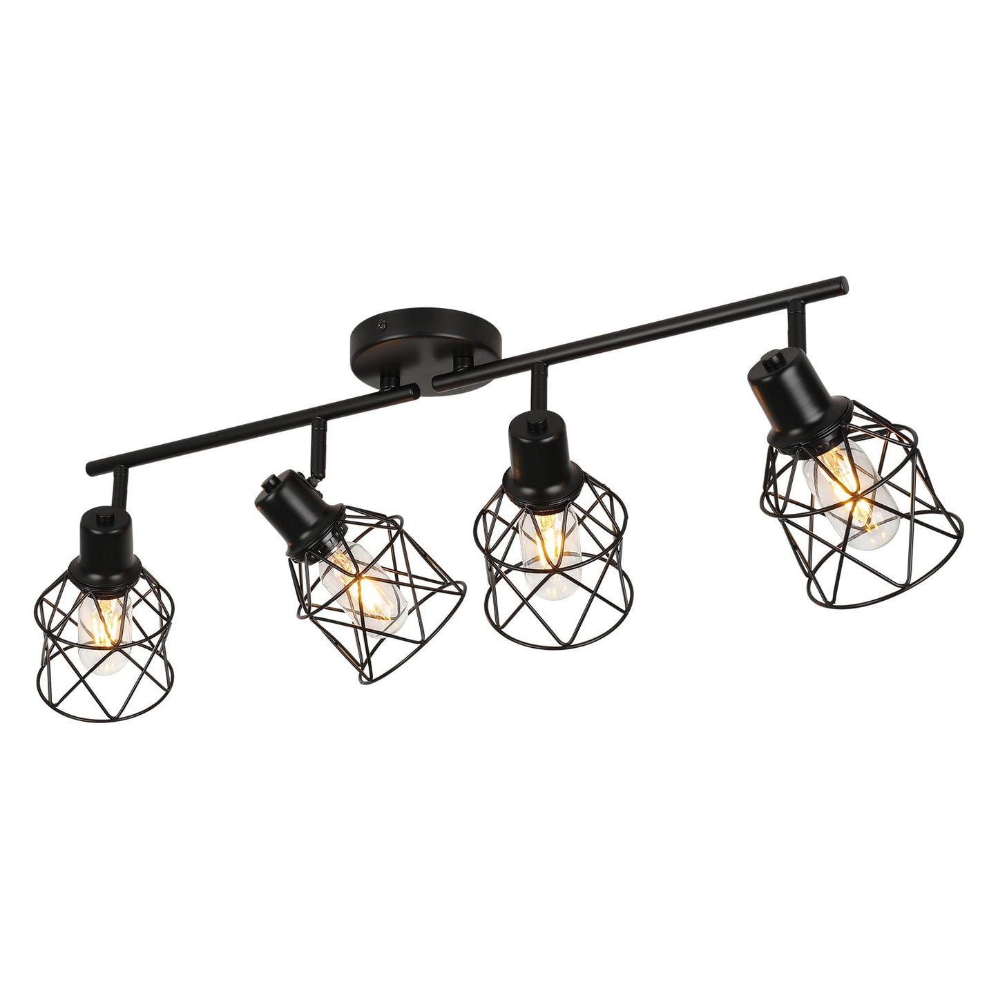WILON Track Lighting Fixtures Ceiling 4-Light Flush Mount Ceiling Spot Lights, Industrial Track Light Black Kitchen Light Fixtures Rotatable Spotlight for Kitchen Hallway Living Room (E26 Base)