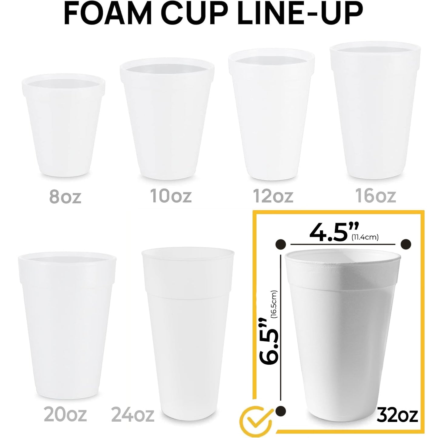 32 Oz Styrofoam Cups with Lids (50 Pack) Large Foam Cups for Hot and Cold Drinks, Insulated White Styrofoam Coffee Cups, Soda, Juice, Tea - Made in USA