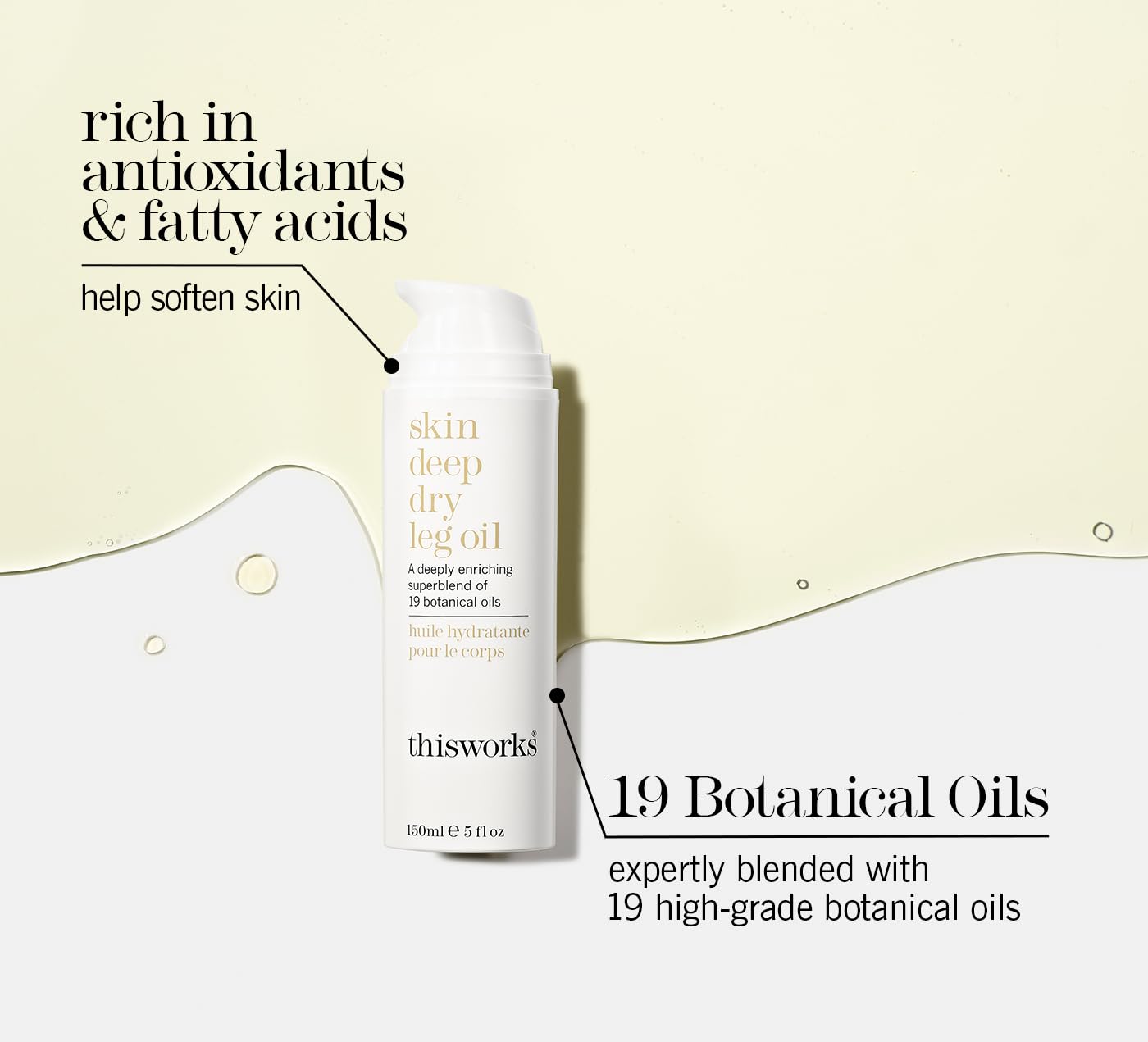 THISWORKS skin deep dry leg oil: Deeply Enriching Blend of 9 Essential Oils for Shiny, Soft Skin, 5.28 Fl Oz (150ml)