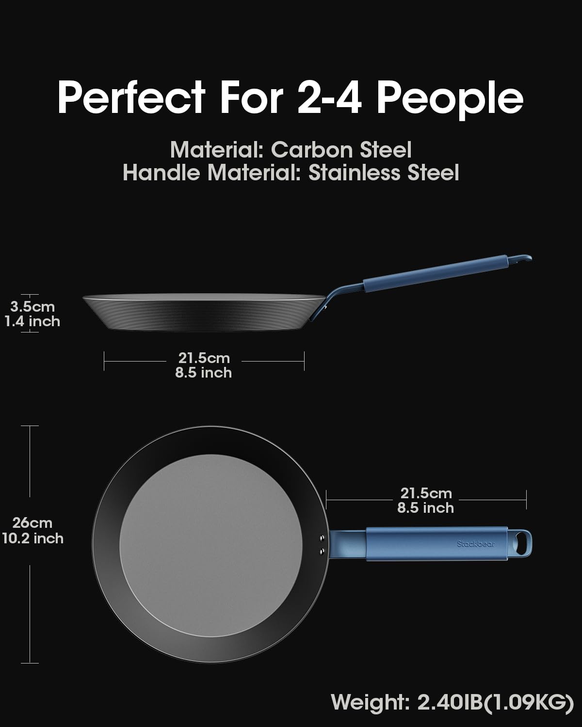 stackbear Carbon Steel Frying Pan 10 Inch, Nitrided Carbon Steel Skillet, Preseasoned Rust Resistant Cooking Pan, Induction & Oven Safe Professional Cookware