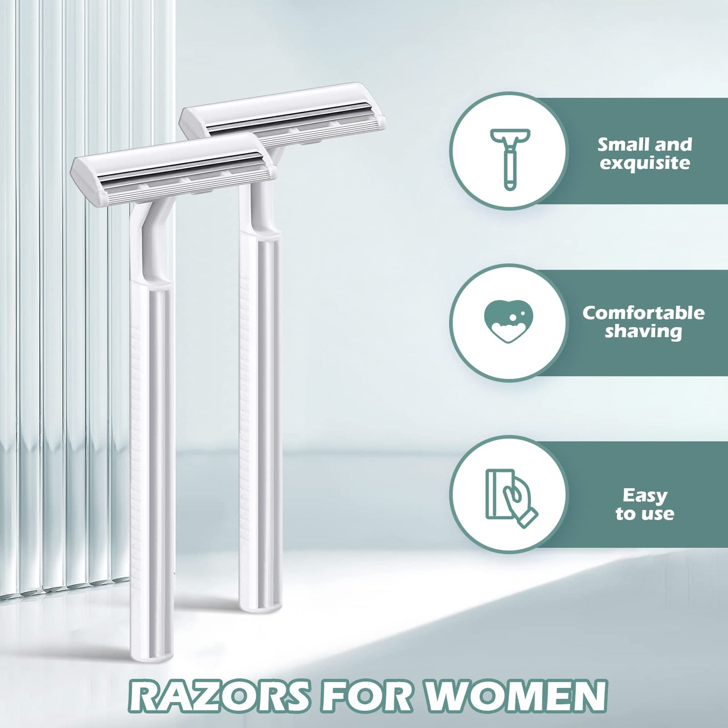 300 Pieces Disposable Razors Bulk for Men Women Individually Wrapped Stainless Steel Hotel Guest Shaving Razors Safety Twin Blades for House Travel Home Use Portable, White
