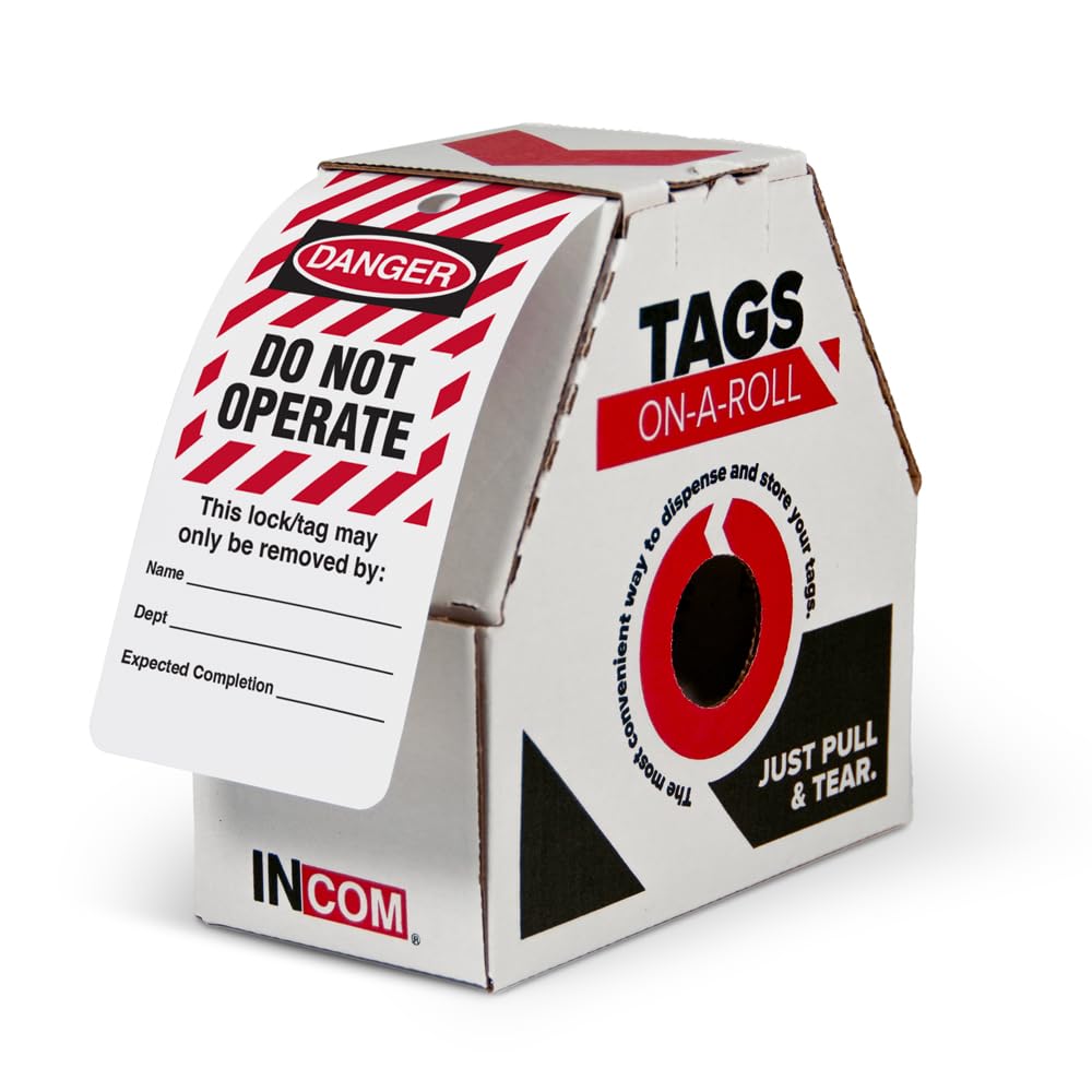 INCOM Manufacturing Lockout Tags On A Roll, Danger Do Not Operate, Heavy-Duty DuraPly™ Stock, Waterproof And Tear-Resistant, Red/Black On White, 6.25 Inch X 3 Inch X 10 Mil Thickness, 100 pack,RT6025C