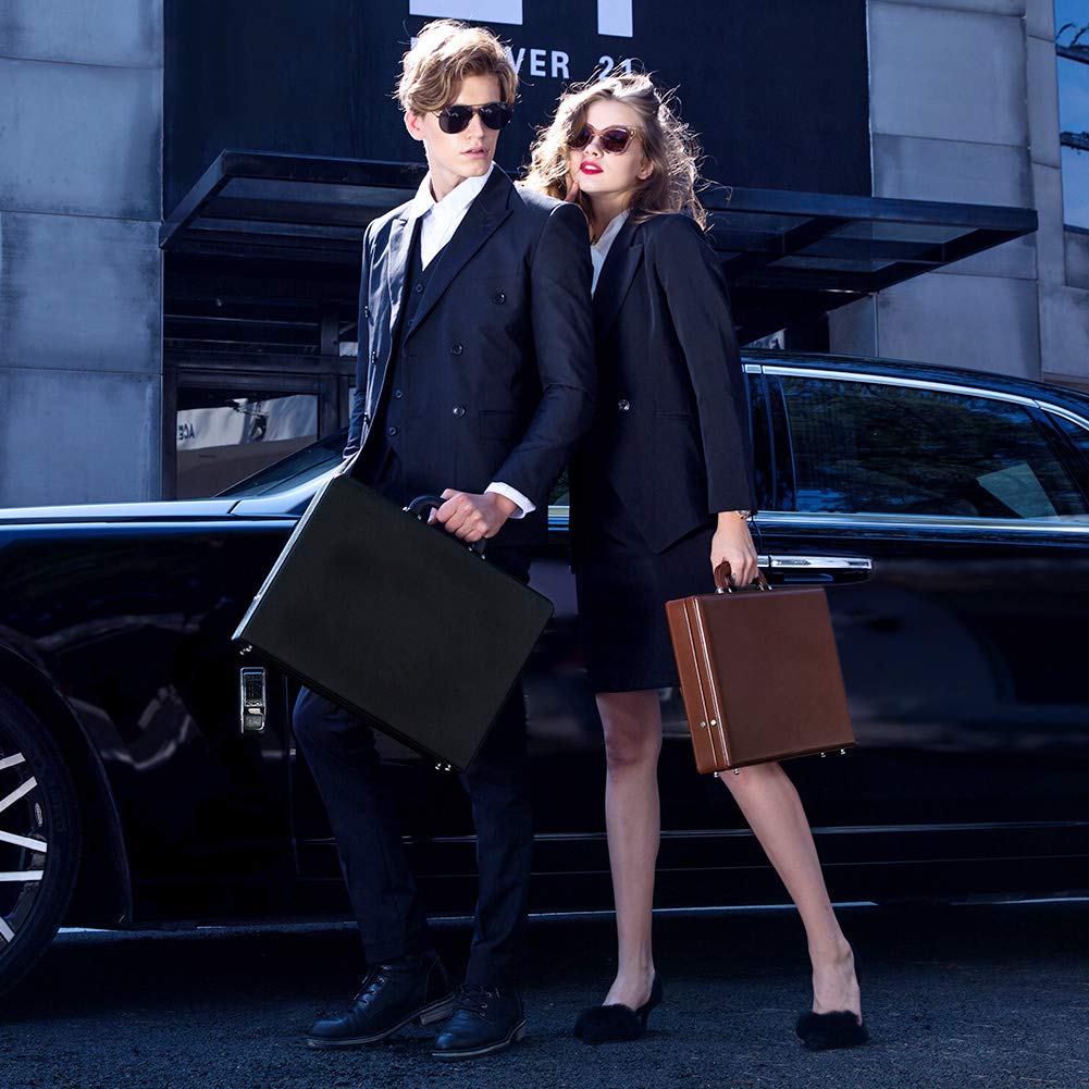 YUEMAI Hard Attache Briefcases for Men & Women/Bonded Leather Slim Hard-Sided Laptop Cases with Combination Locks - Black