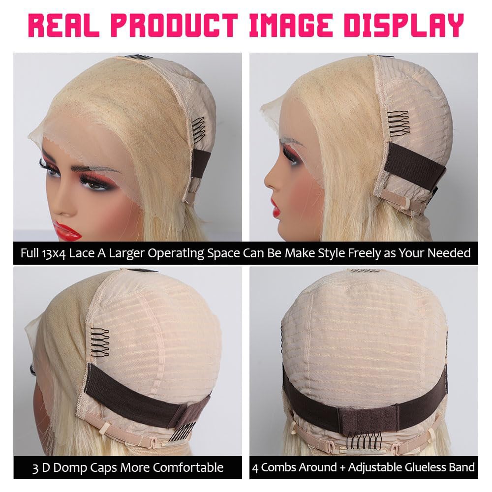 Honey Blonde 613 Lace Bob Wig Human Hair 180% Density 13x4 Transparent Lace Frontal Human Hair Wigs For Women Pre Plucked With Baby Hair 10A Brazilian Remy Human Hair Glueless Lace Bob Wigs - 10 Inch