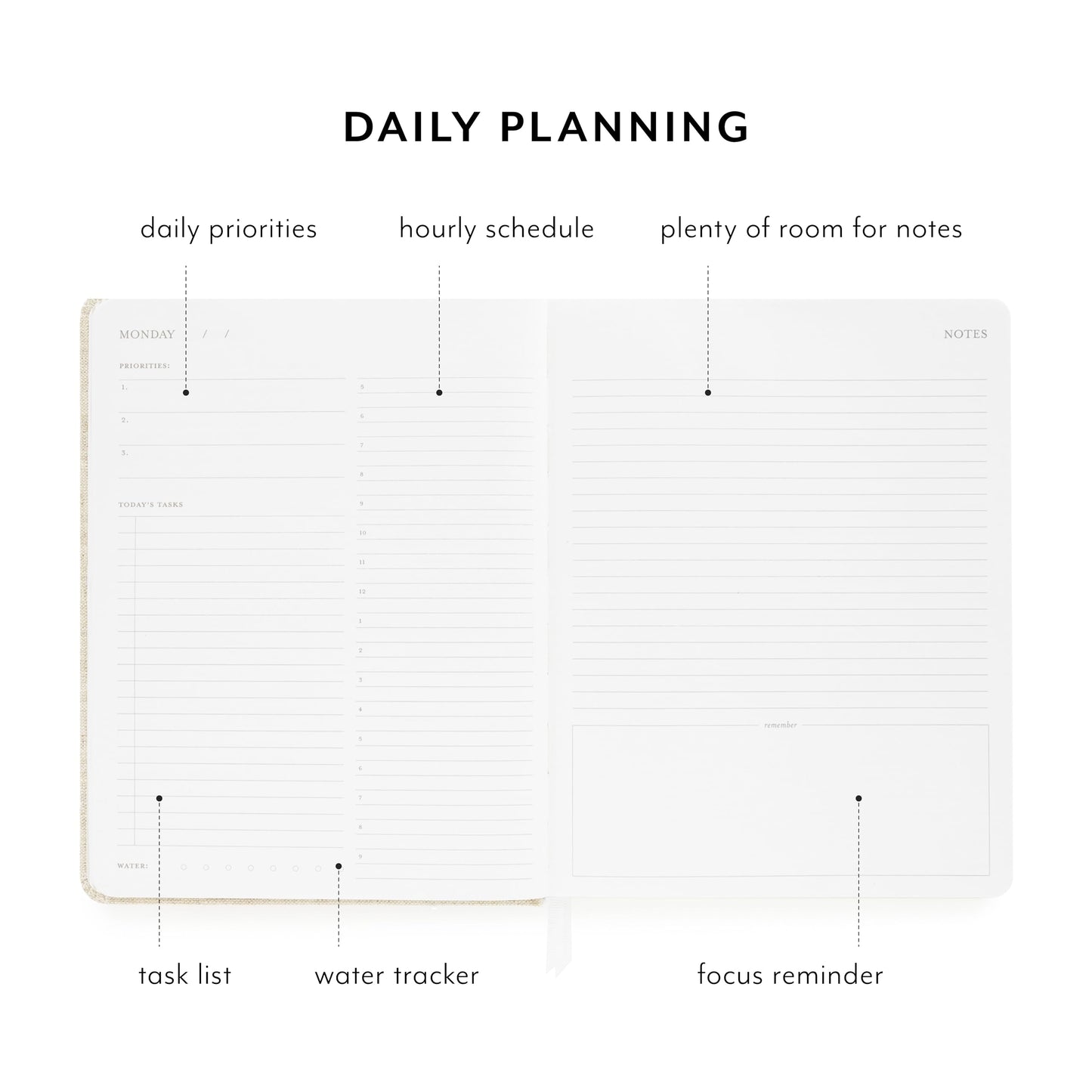 Sugar Paper Undated Daily Planner, Fabric Cover, 7 x 9 Inches, Hardcover Weekly Planner (Sage)