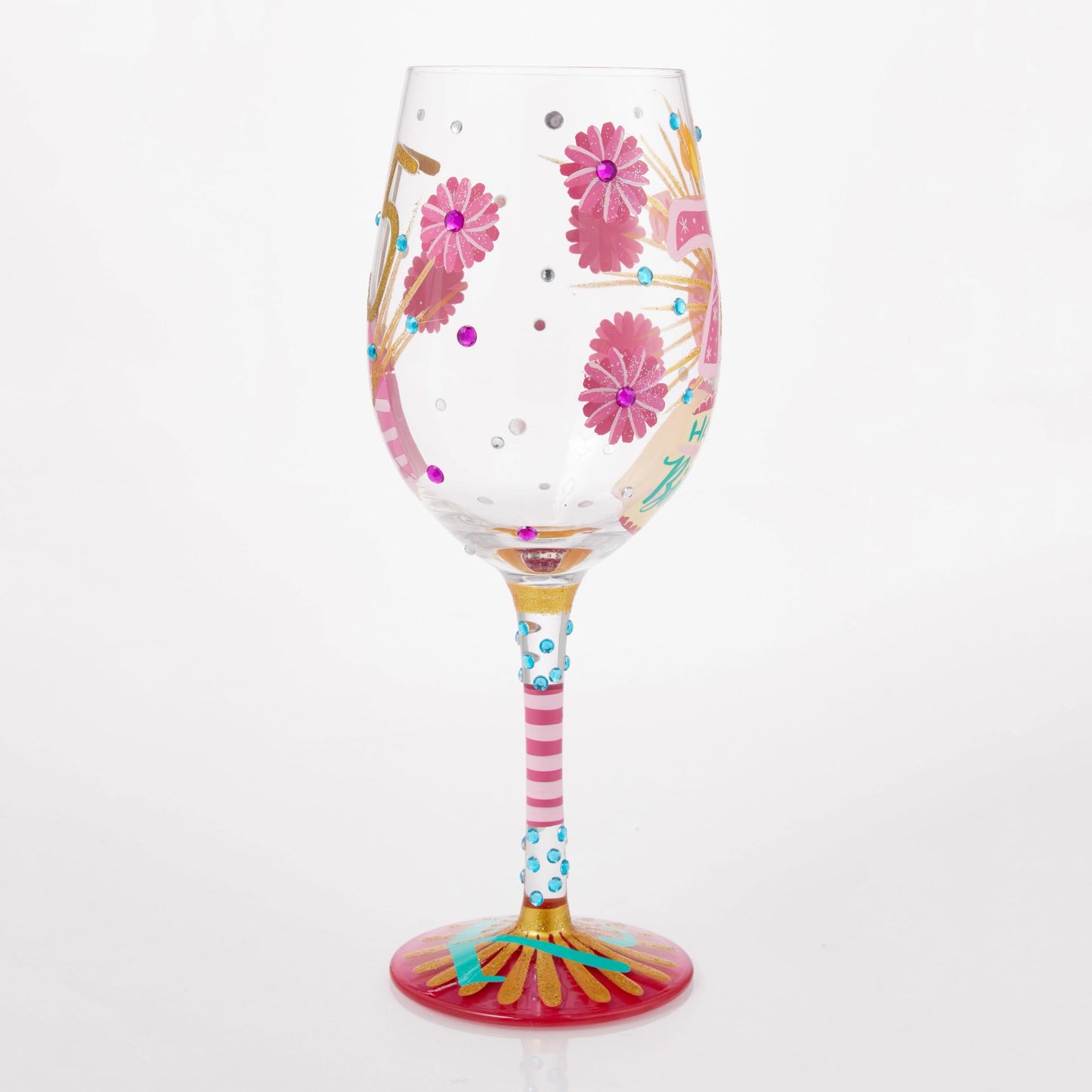 Enesco Lolita Happy 75th Birthday Hand-Painted Artisan Wine Glass, 15 Ounce, Multicolor