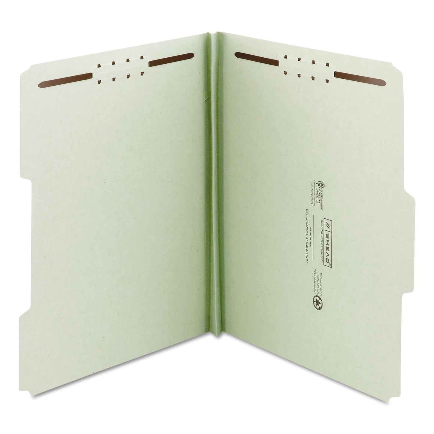 Smead 100% Recycled Pressboard Fastener File Folder, 2 Fasteners, 1/3-Cut Tab, 1" Expansion, Legal Size, Gray/Green, 25 per Box (20003)