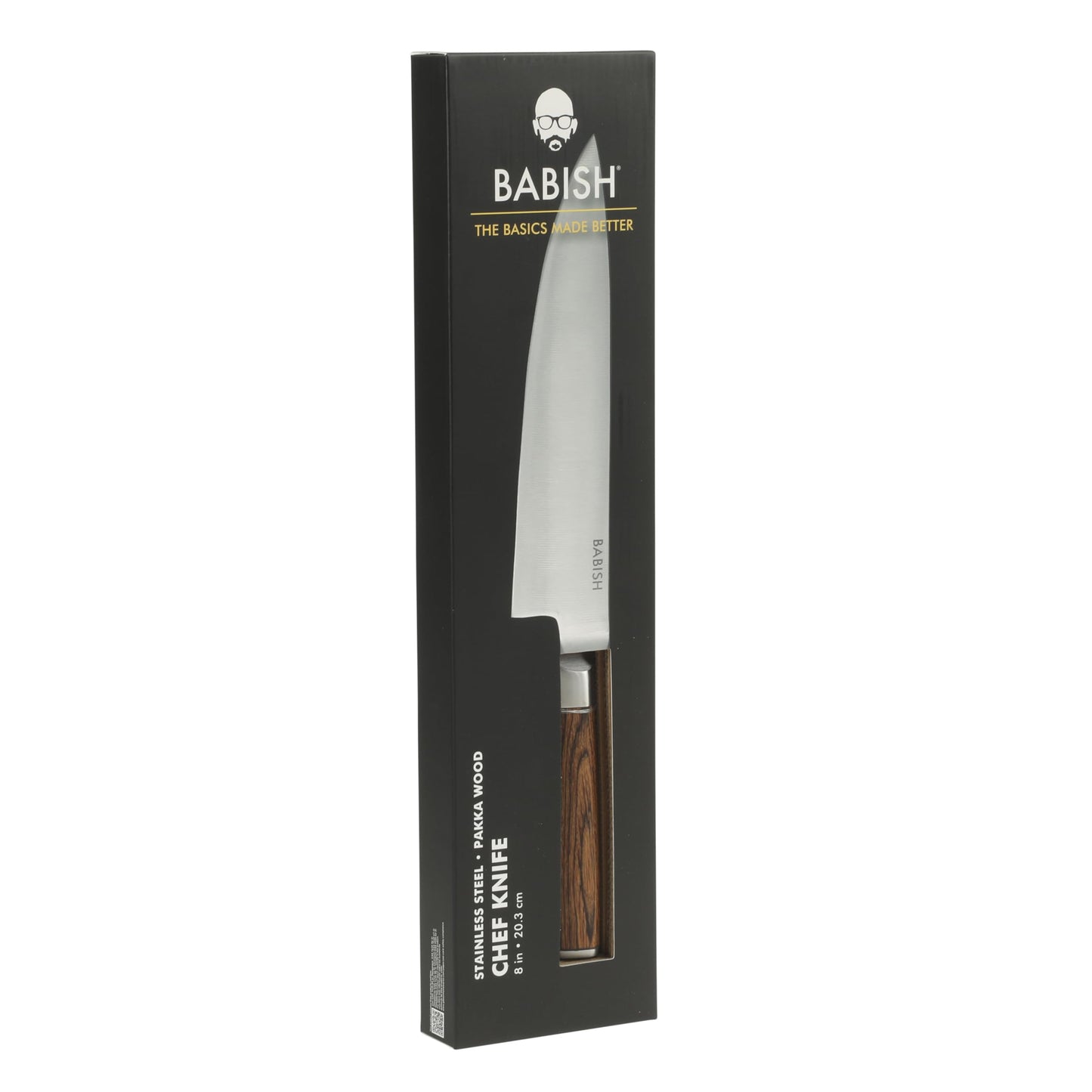 Babish 8-Inch Chef Knife – High-Carbon 1.4116 German Steel Kitchen Knife with Dark Pakka Wood Handle, Full-Tang Razor Sharp Chef’s Blade for Chopping, Slicing, Dicing & Everyday Prep