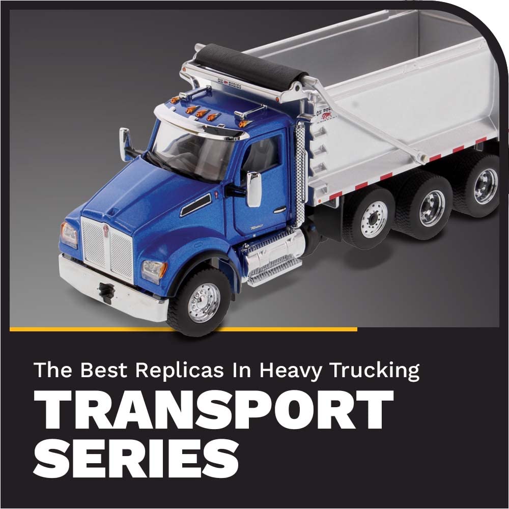 Diecast Masters 1:50 Scale Kenworth T880S SFFA Dump Truck - Tandem with Pusher Axle & Interior Ox Bodies Stampede Dump Cab | Transport Series | Metallic Blue Model 71078