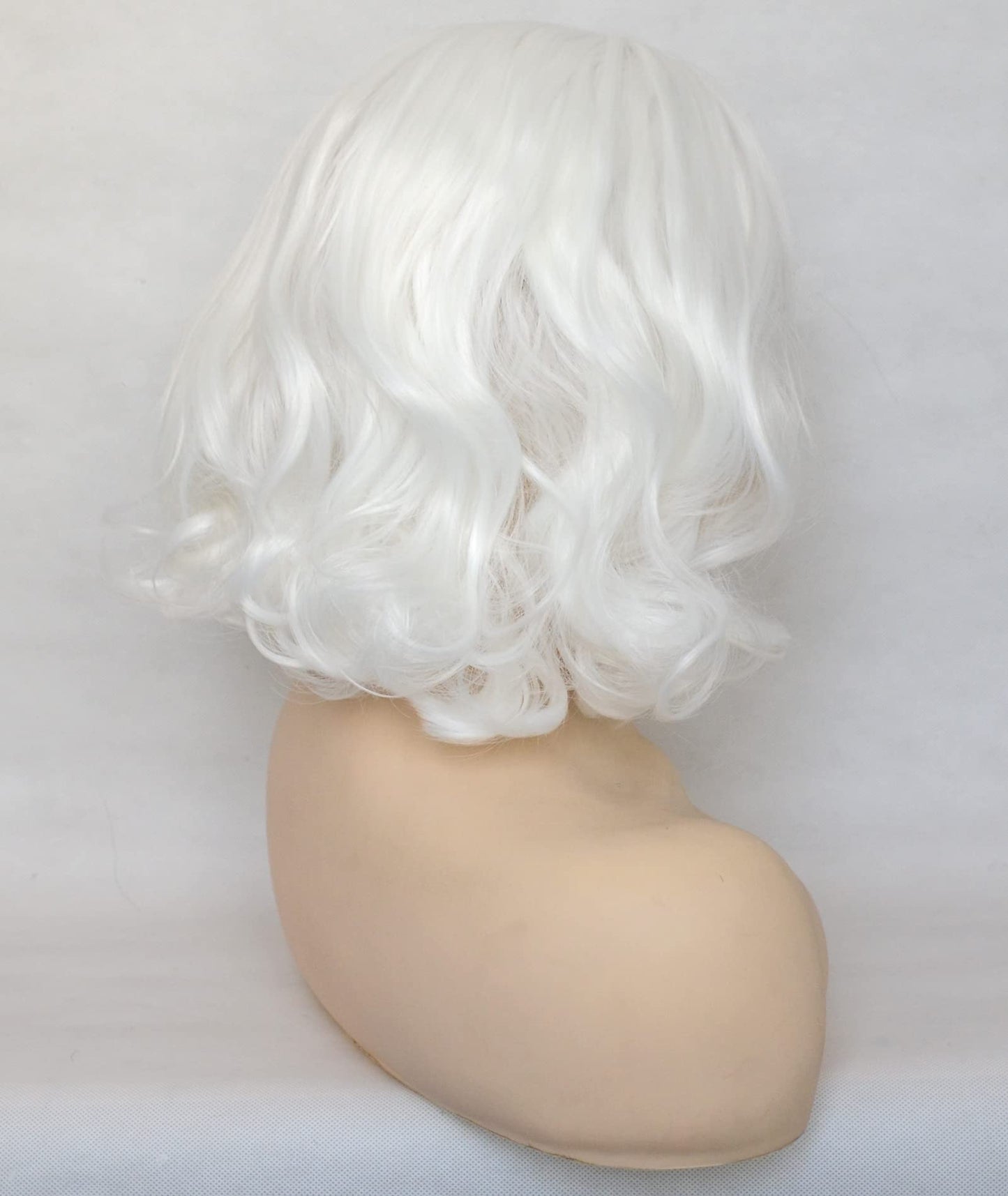 BLUPLE White Lace Front Wig Short Wavy Bob Style Platinum White 1001# Loose Wave Curly Synthetic Hair Side Part Half Hand Tied Replacement Full Wigs 12 Inches for Women Girls