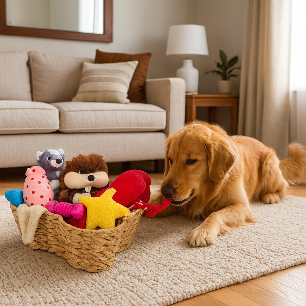 OtterPets Dog Toy Basket, Hyacinth Cat & Dog Bone Shaped Basket, Wicker Pet Toy Bin Organizer, Dog Toy Storage (17x13 Hyacinth)