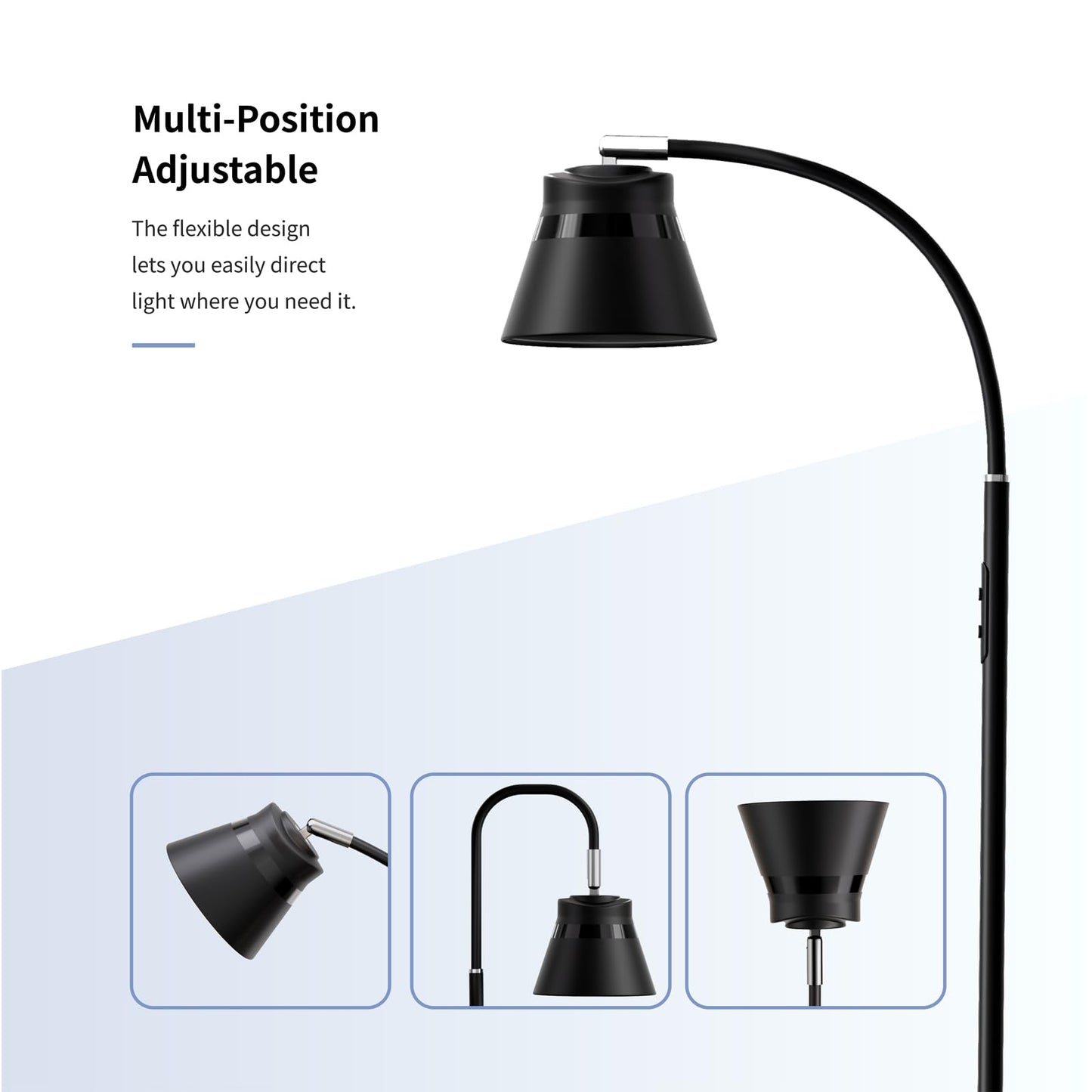 AXX Reading Floor Lamp for Living Room, Flexible Gooseneck Standing Lights for Task, Craft, Architect - Small-Shade, Metal, LED, Black, Bright, Dimmable