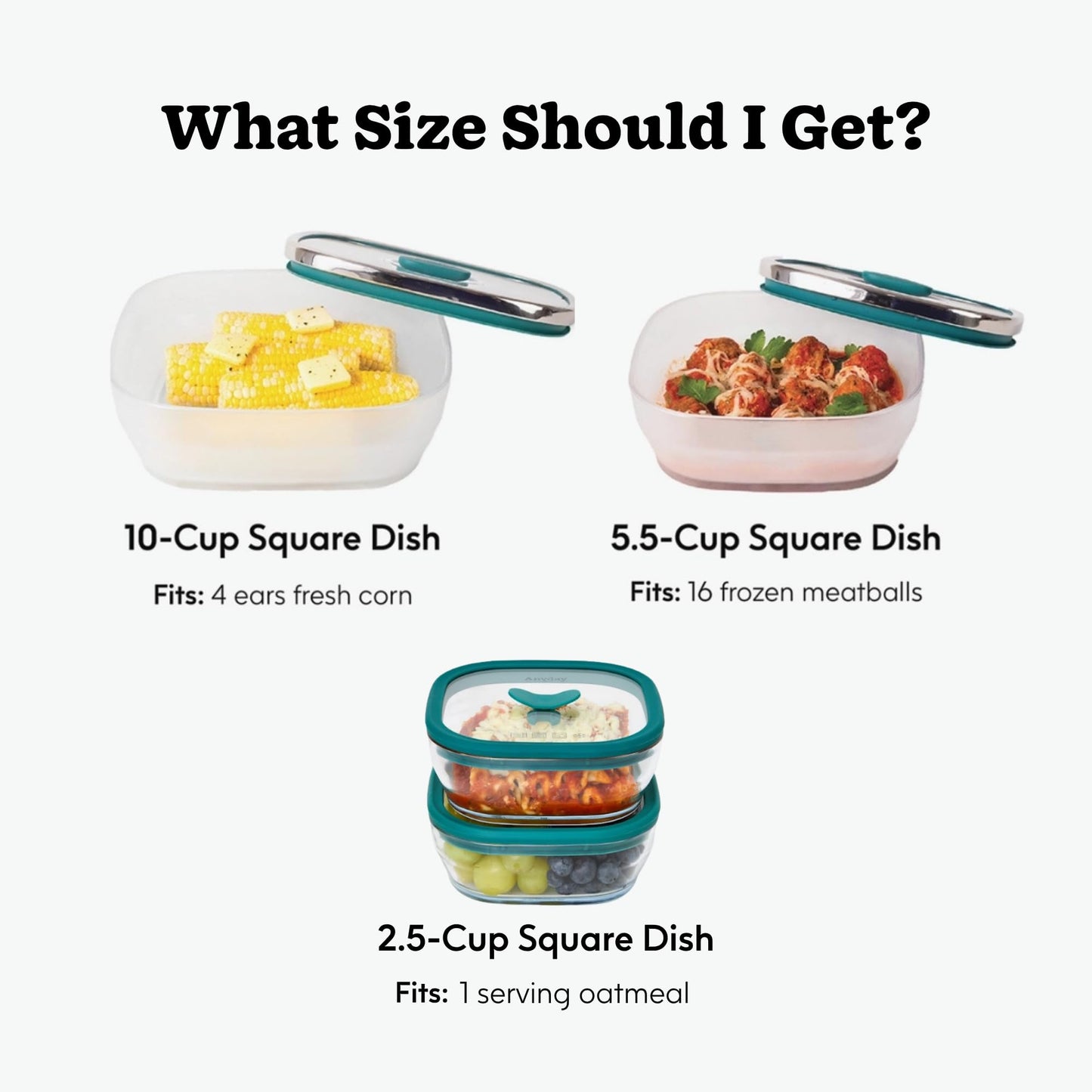 Anyday 10-Cup Square Glass Food Storage with Glass Lid | Plastic-Free Meal Prep & Microwave Cookware | Stackable Airtight Storage Container with Vented Lid for Microwave-Safe Reheating