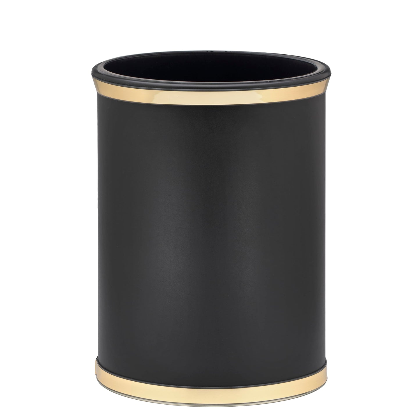 Kraftware Sophisticates Oval Wastebasket with Plastic Liner, Adding Classic Style to The Bathroom and All Other Rooms in The Home or Office, 13 Quart Capacity, Black with Gold Trim