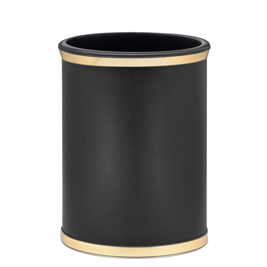 Kraftware Sophisticates Oval Wastebasket with Plastic Liner, Adding Classic Style to The Bathroom and All Other Rooms in The Home or Office, 13 Quart Capacity, Black with Gold Trim