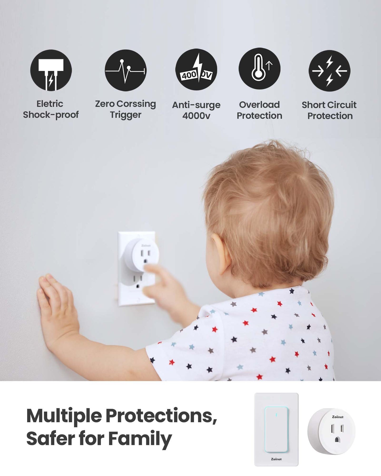 Zoiinet Remote Control Outlet Plug Switch, Buckle Design & Removable Wireless Light Switch, No Wiring Needed, 300 ft, 15A/1500W, Programmable, for Household Appliances(2 Pack)