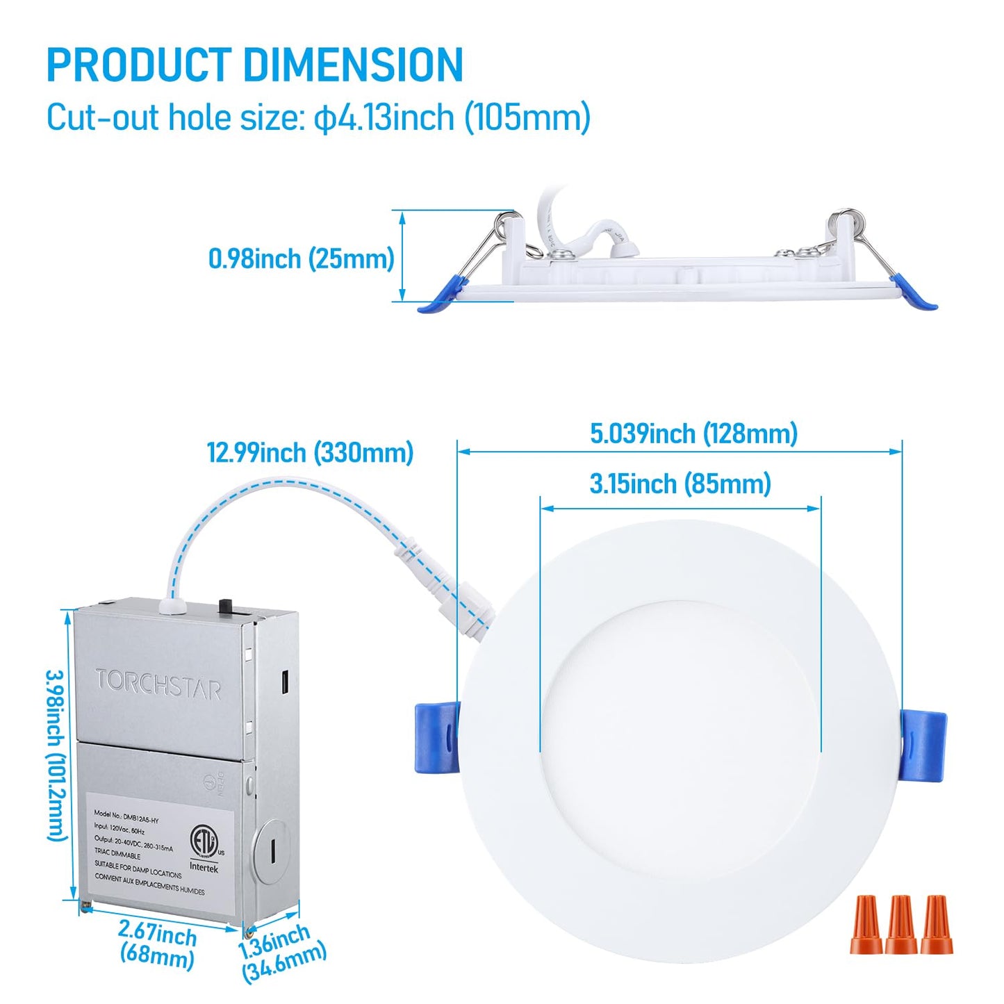 TORCHSTAR Basic Series 12-Pack 5CCT 4 Inch Ultra-Thin LED Recessed Lighting with J Box, CRI90, Aluminum, 2700K3000K3500K4000K5000K, 5%-100% Dimmable Slim Recessed Downlight, 9W 810LM, ETL & ES