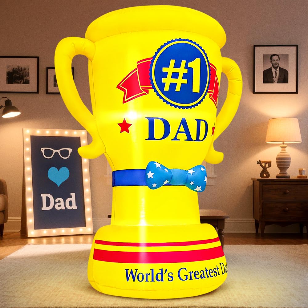 KOOY 5FT Fathers Day Inflatable Outdoor Decoration, Built in LED Lights Fathers Day Balloons Blow Up Father's Day Trophy for Holiday Party, Indoor, Outdoor, Garden, Yard Lawn Decor