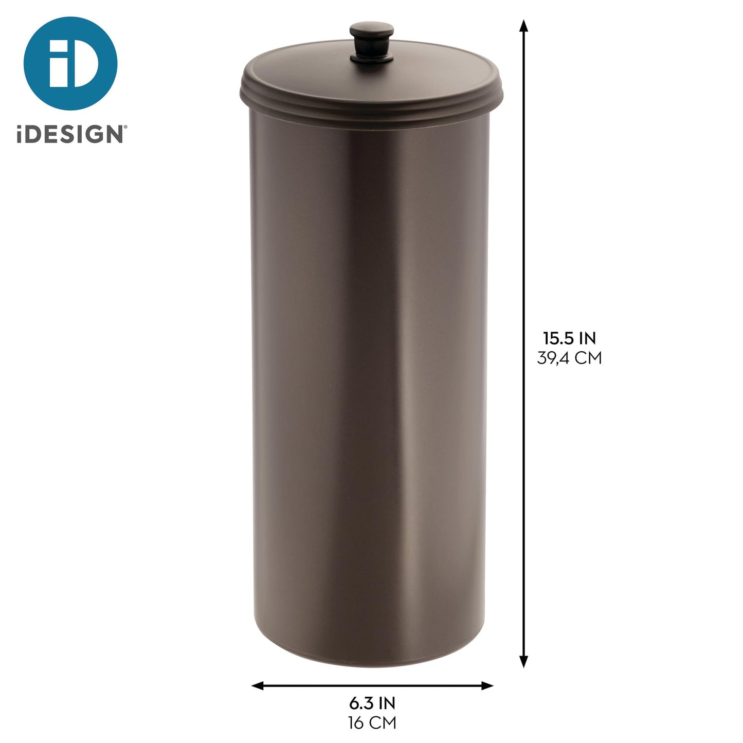 iDesign Freestanding Bathroom Toilet Paper Storage Holder with Lid for 3 Extra Rolls, 2-Pack, Bronze