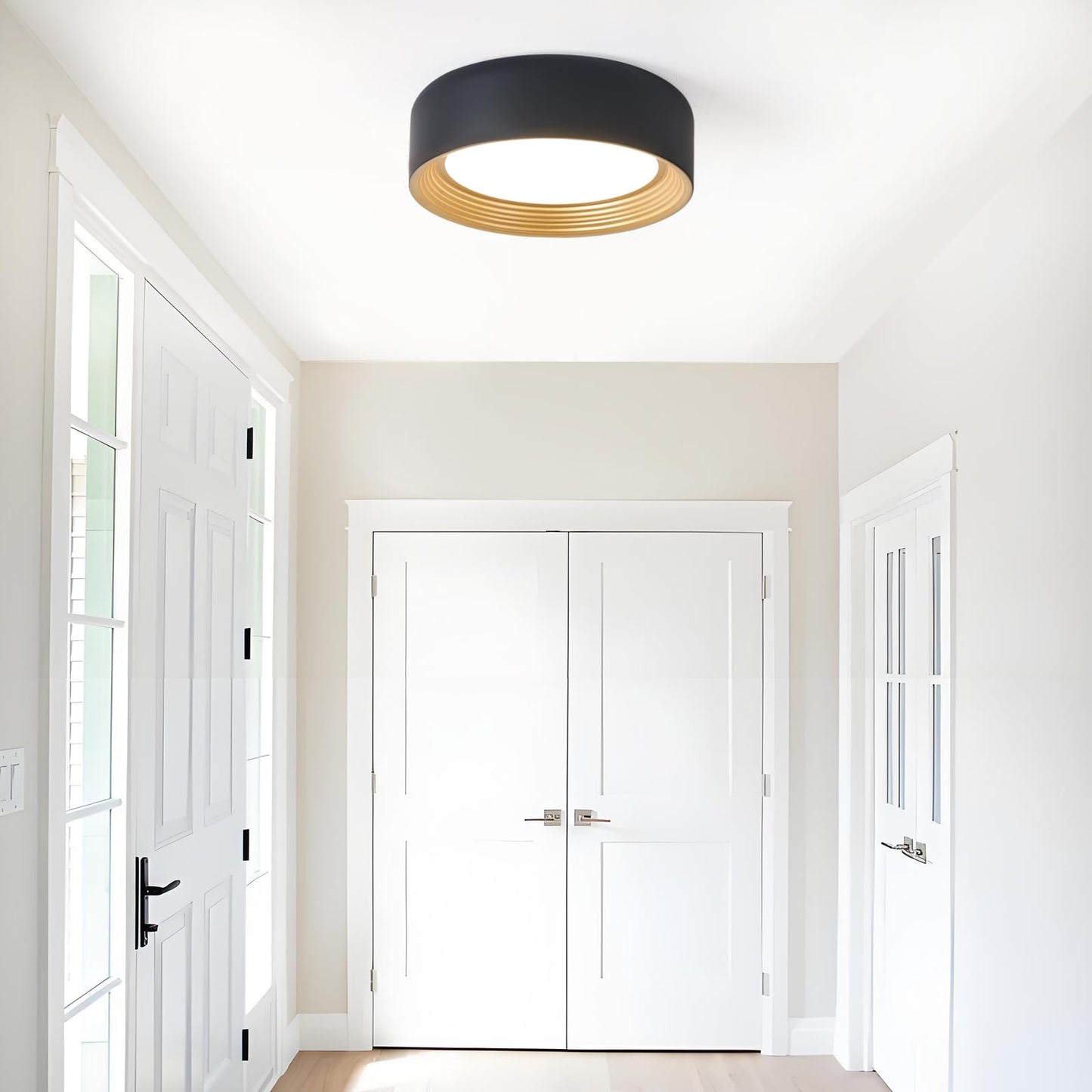 Suenigle Dimmable Modern LED Flush Mount Ceiling Light,11.8 Inch 5CCT 24W/3000K-6000K,Minimalist Round Black and Gold Close to Ceiling Lighting Fixtures for Kitchen,Hallway,Laundry Room,Entryway,Porch