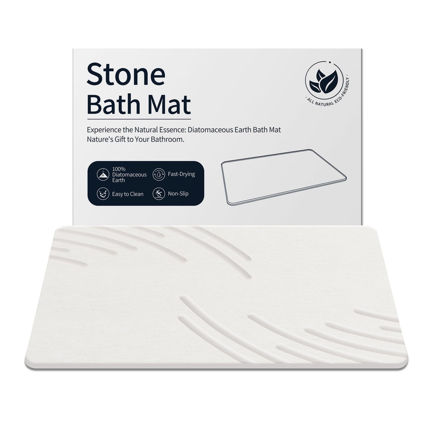ZIKIBL Stone Bath Mat Diatomaceous Earth Shower Mat Super Absorbent Non-Slip Diatomite Stone Bath Mats for Bathroom Floor Quick-Drying Natural Easy to Clean（24 * 16''）