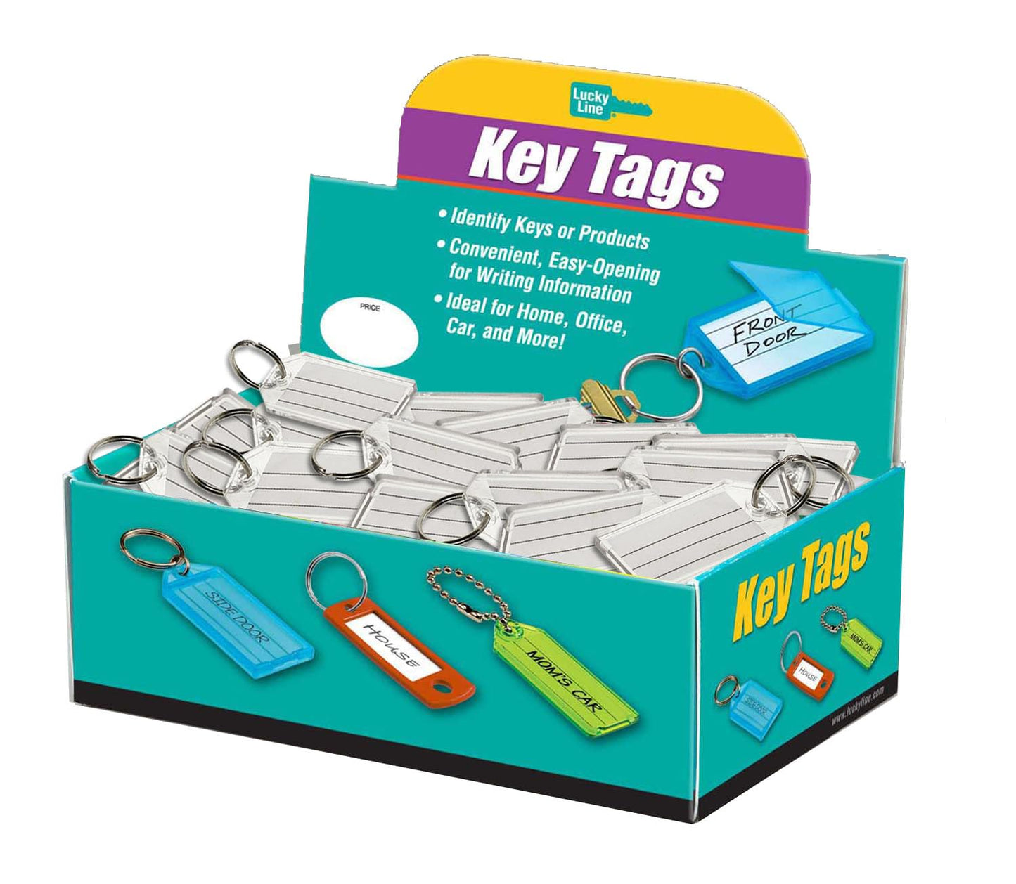 Lucky Line Extra Strength Key Tag with Split Ring, Clear, 100 Per Display Box (20400)