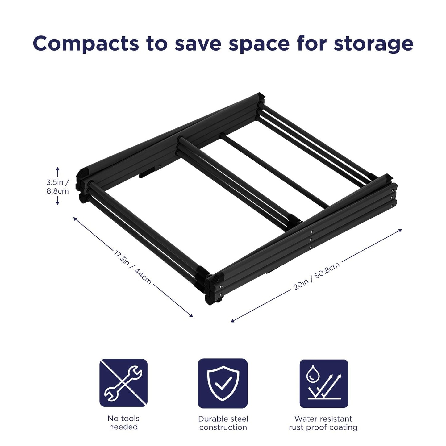 Black+Decker 3 Tier Expandable Collapsing Foldable Laundry Rack for Air Drying Clothing, Space Saving Heavy Duty Lightweight Metal Drying Rack, Black