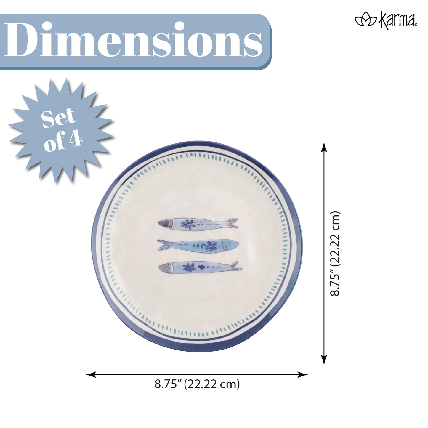 Karma, 8.75 inches Melamine Salad Plates Set of 4, Reusable Dishwasher Safe Plates for Outdoor and Indoor, Oranges