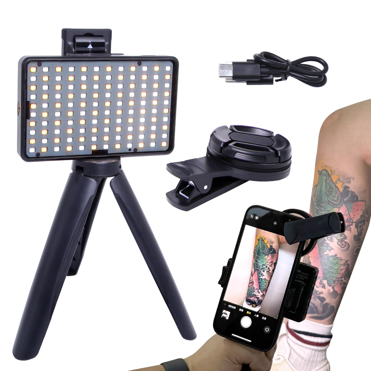 Tumalab Tattoo Equipment Supplies TikTok Remove Glare LED Tattoo Photography Video Lights Portable Mobile Phone Camera Polarized Fill Light with 120 LED Beads and CPL Filter Lens for Tattoo Artist