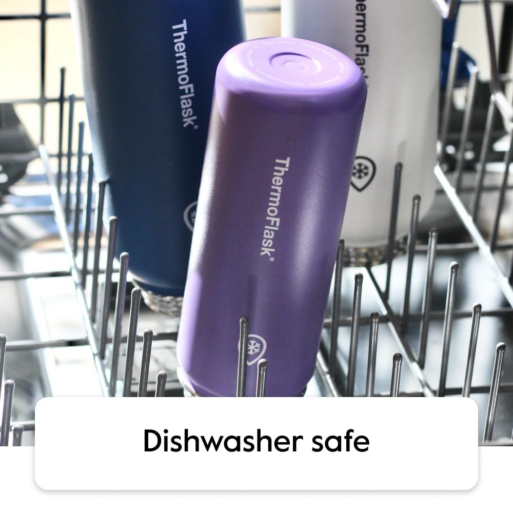ThermoFlask Stainless Steel Water Bottles 2-Pack - Double-Wall Vacuum Insulated 24 oz BPA-Free Spout Lids - Keeps Drinks Cold 24 Hrs, Hot 12 Hrs - Leakproof, Dishwasher Safe, Strawberry/Arctic White