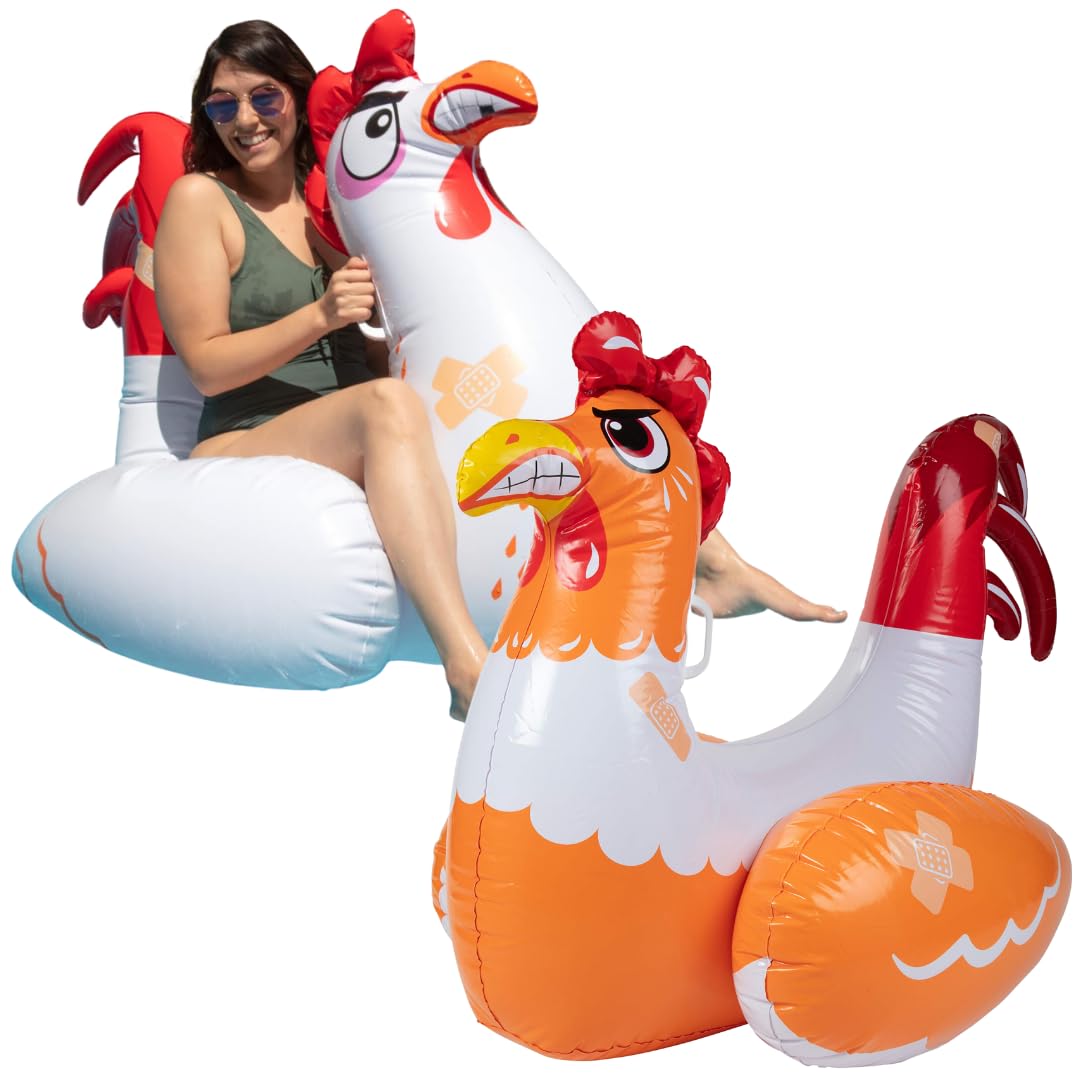 Chicken Fight Inflatable Pool Float Game Set - Includes 2 Giant Battle Ride-Ons - Flip Your Friends to Win! - Perfect for Outdoor Swimming Party Activity or Fun w/Kids, Family, Adults