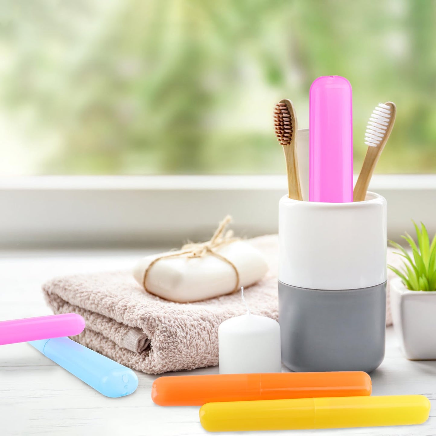 NICEMOVIC 120 Pieces Travel Toothbrush Holder, Toothbrush Travel Case Bulk, Portable Plastic Dust Proof Breathable, Toothbrush Holder for Travel Bathroom Indoor Outdoor Travel Trip Camping School