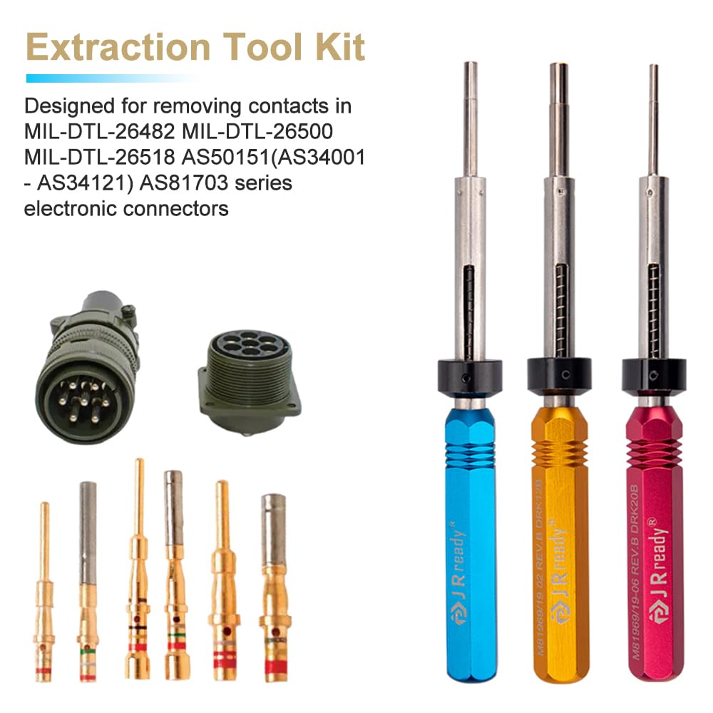JRready ST5135 Extraction Tool Kit, DRK12B M81969/19-02 DRK16B M81969/19-01 DRK20B M81969/19-06,Terminal Pin Removal Tool Kit