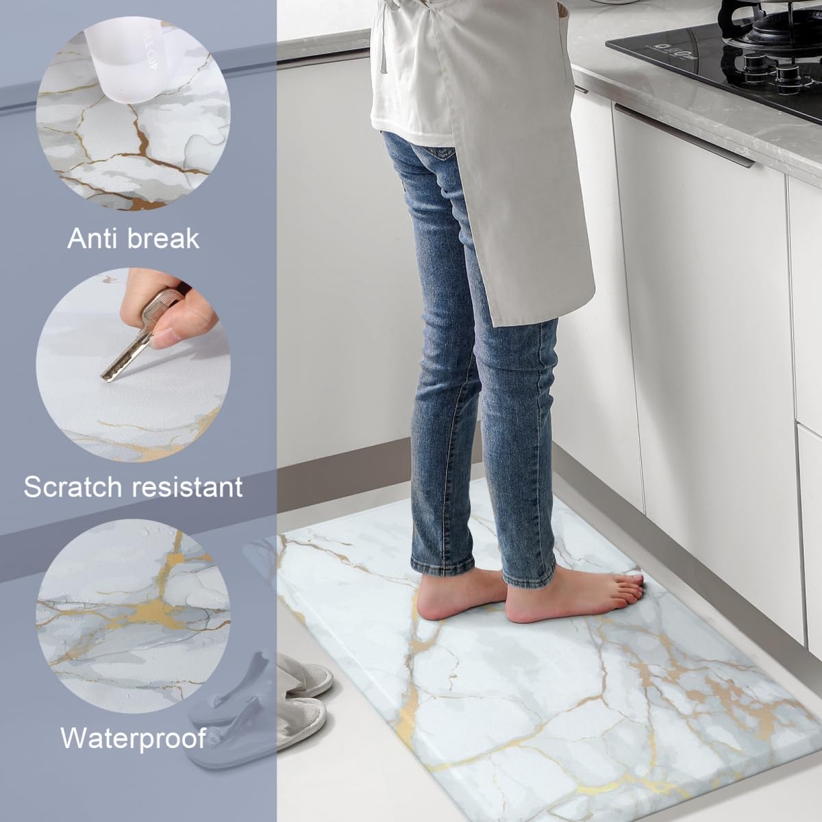WEZVIX Anti Fatigue Kitchen Rugs and Mats 2 PCS, Comfort Cushion Mat Set, 1/2 Thick Non Slip Kitchen Floor Rug Waterproof Cushioned Standing Mat for Floor Office Sink Laundry,(17.3"x29"+17.3"x47")