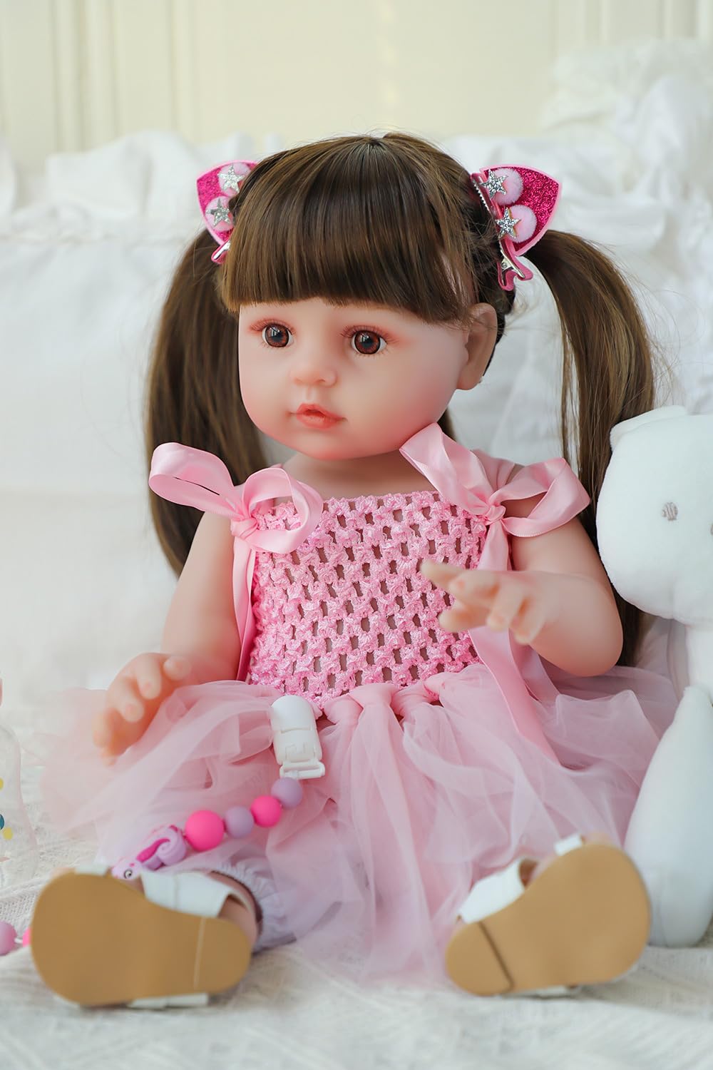 SCOM Lifelike Reborn Dolls Girl -20 Inch Realistic Baby Doll Newborn Baby Dolls，Lifelike Baby Doll Silicone Toddler Clothes Gift Set for Age 3+