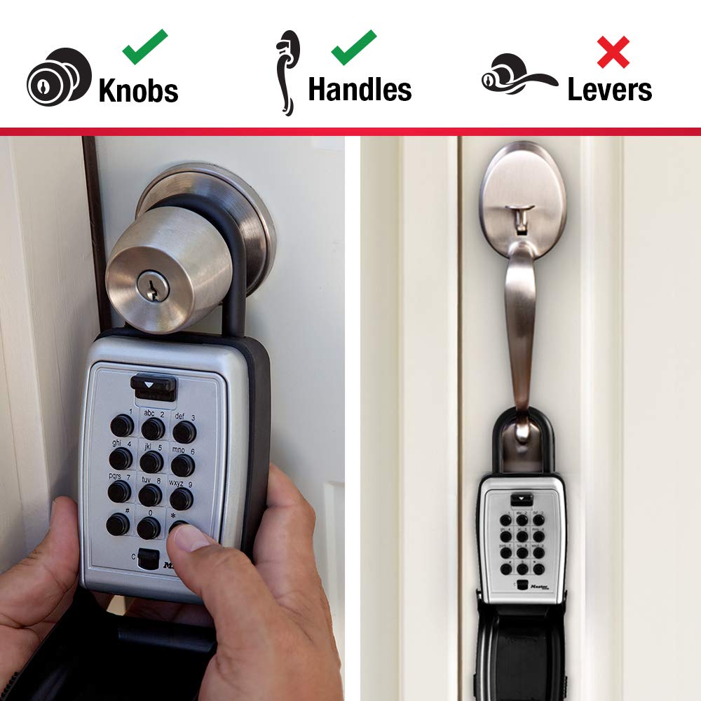 Master Lock Black Outdoor Key Lock Box with Push Buttons to Hide a Key, Easily Set, Share, and Change Combination for Tenants, Guests, Clients, Move Between Listings, 5422E