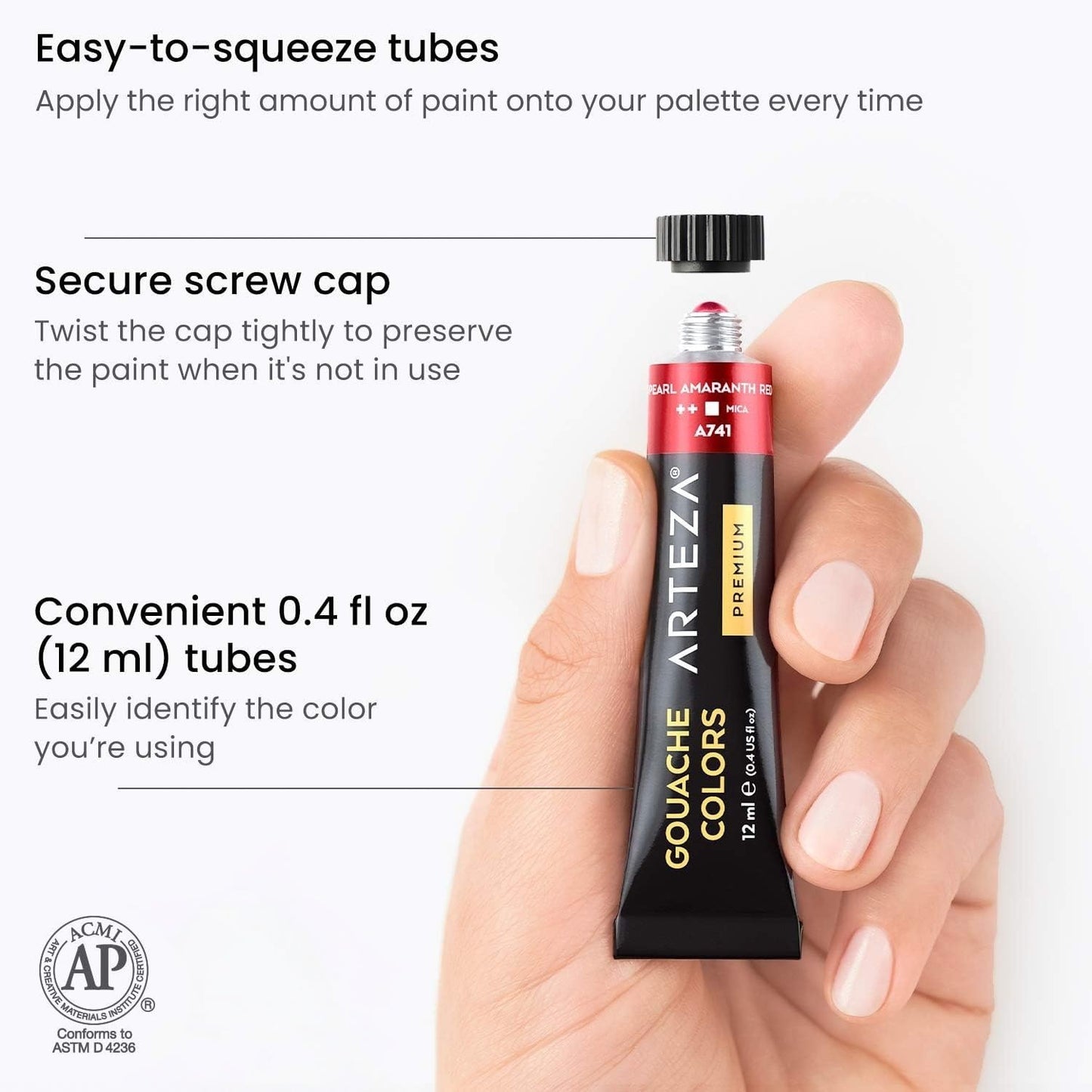 ARTEZA Metallic Gouache Paint, Set of 36, 12ml/0.4 US Fl Oz Gouache Paint Tubes, Glitter Paint for Canvas & Paper
